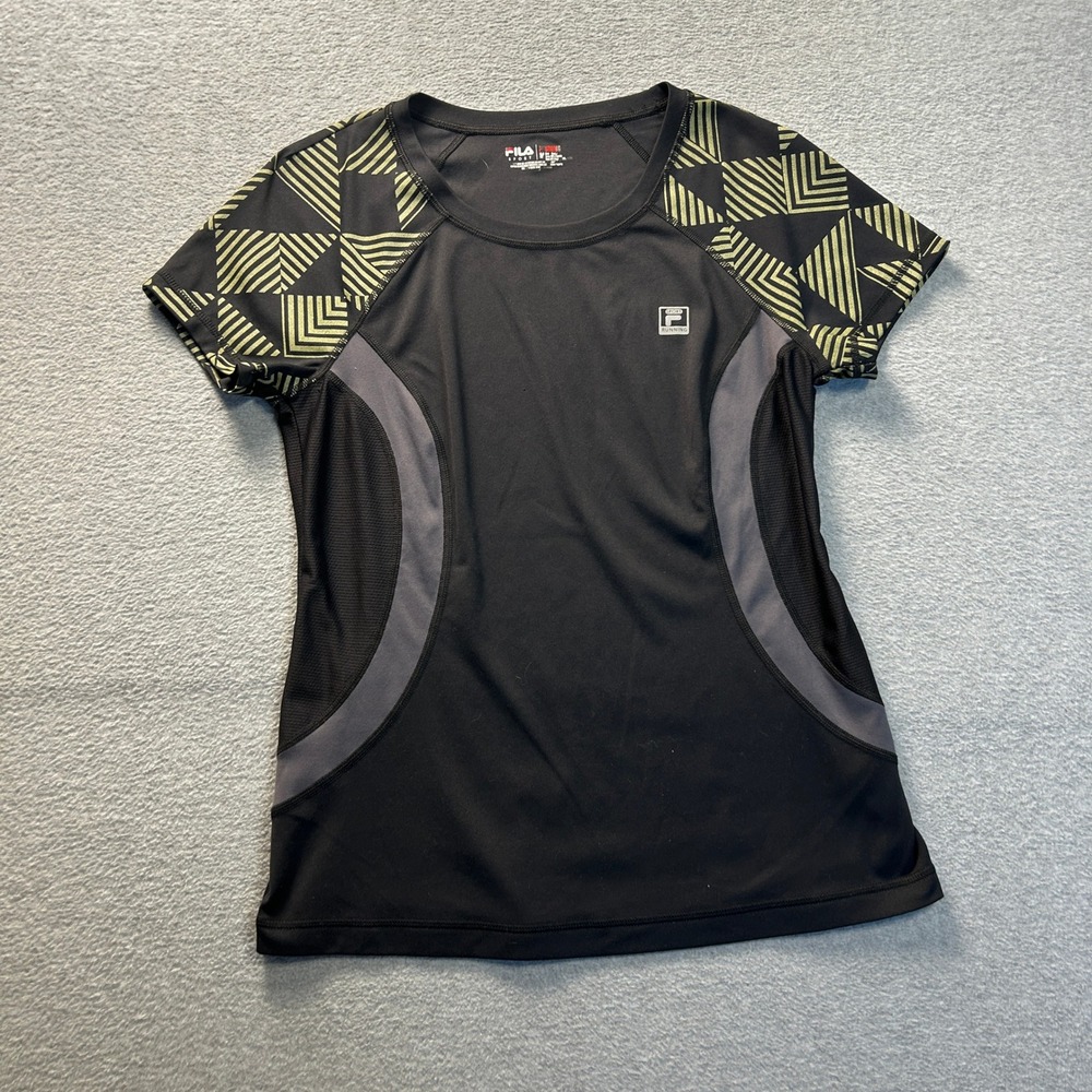 Fila Sport Running Shirt Women Medium Black Geometric Print Athletic Performance